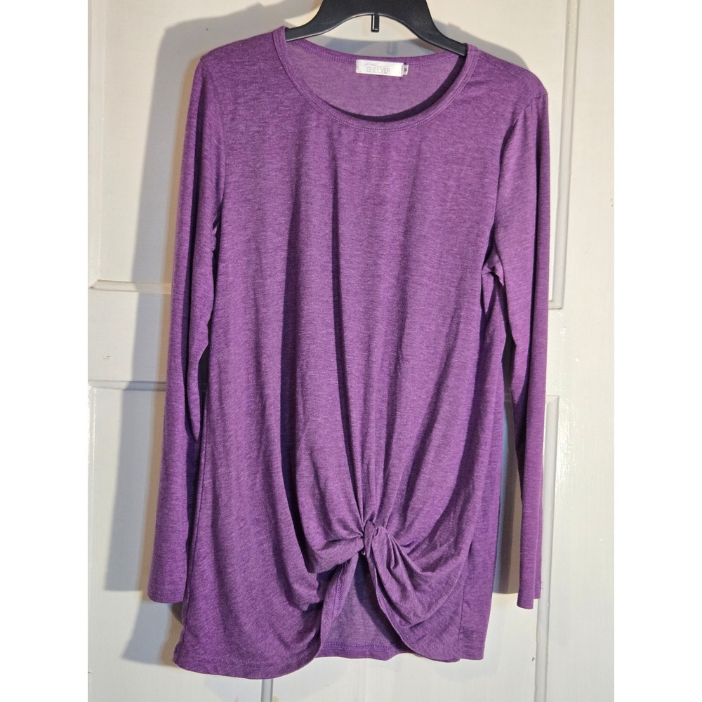 Shibever Womens Purple Long Sleeve Front Twist Knot Knit Top Size Medium